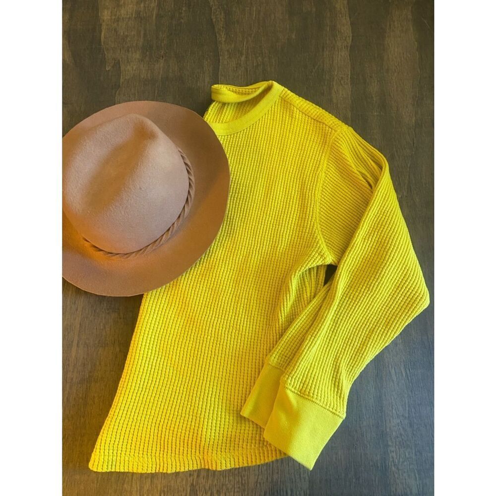 GAP Bright Yellow Waffle Knit Long Sleeve Sweater